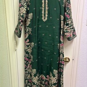 Elegant Green Floral Women's Dress